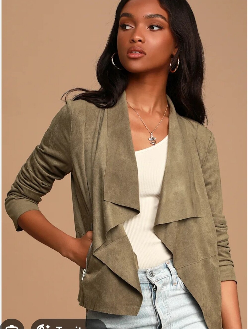 SHEIN Olive Green Open Front Cardigan